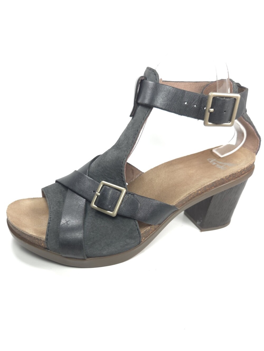 Dansko Dominique Black Leather & Suede W Cork Block Heel Sandals Sz 10.5/EU 41 - Picture 2 of 16